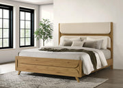 Bennett 78-inch California King Upholstered Panel Bed Cream and Light Oak - 222901KW