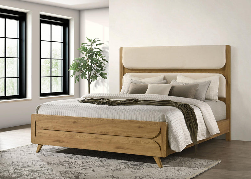 Bennett 78-inch California King Upholstered Panel Bed Cream and Light Oak - 222901KW