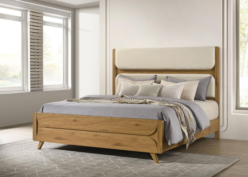 Bennett 78-inch Eastern King Upholstered Panel Bed Cream and Light Oak - 222901KE