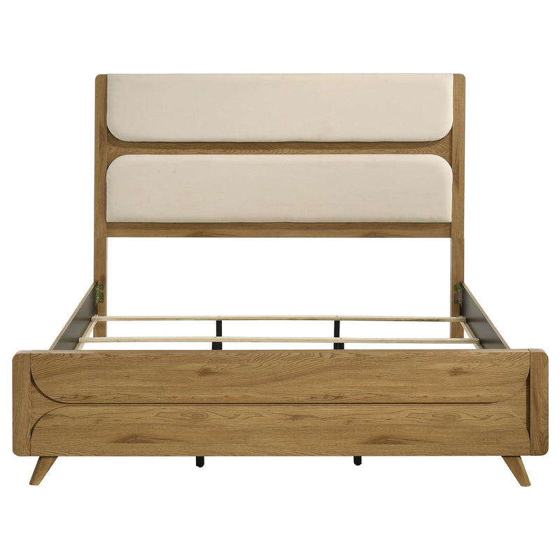 Bennett 78-inch Eastern King Upholstered Panel Bed Cream and Light Oak - 222901KE