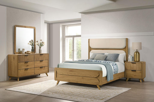Bennett Eastern King Upholstered 4-Piece Mid-Century Bedroom Set Light Oak - 222901KE-S4