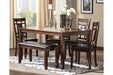Bennox Brown Dining Table and Chairs with Bench (Set of 6) - Gate FurnitureDining Room Set