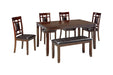 Bennox Brown Dining Table and Chairs with Bench (Set of 6) - Gate FurnitureDining Room Set