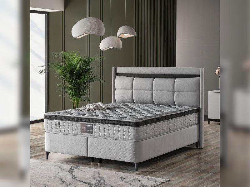 Bergama Storage Bed With Headboard - Queen in Dark Grey - 200-ELIF-BER-150-EY350-SB