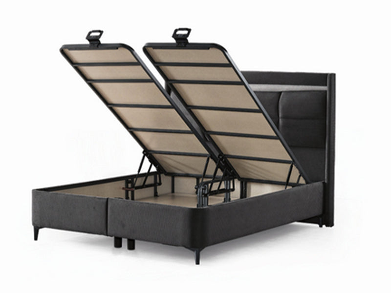 Bergama Storage Bed With Headboard - Twin in Light Grey - 200-ELIF-BER-90-EY354-SB