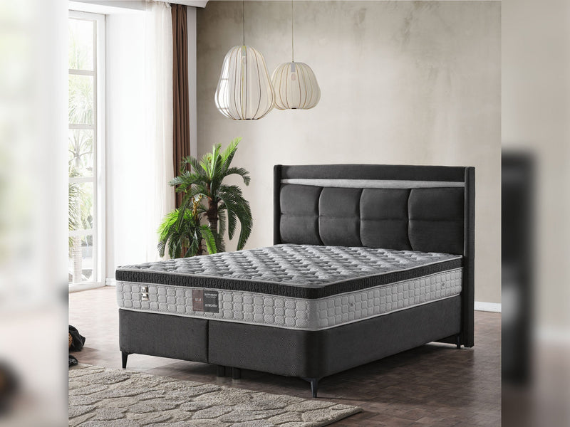Bergama Storage Bed With Headboard - Twin in Light Grey - 200-ELIF-BER-90-EY354-SB