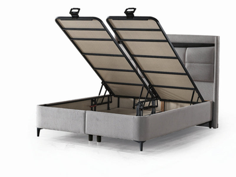 Bergama Storage Bed With Headboard - Twin in Light Grey - 200-ELIF-BER-90-EY354-SB