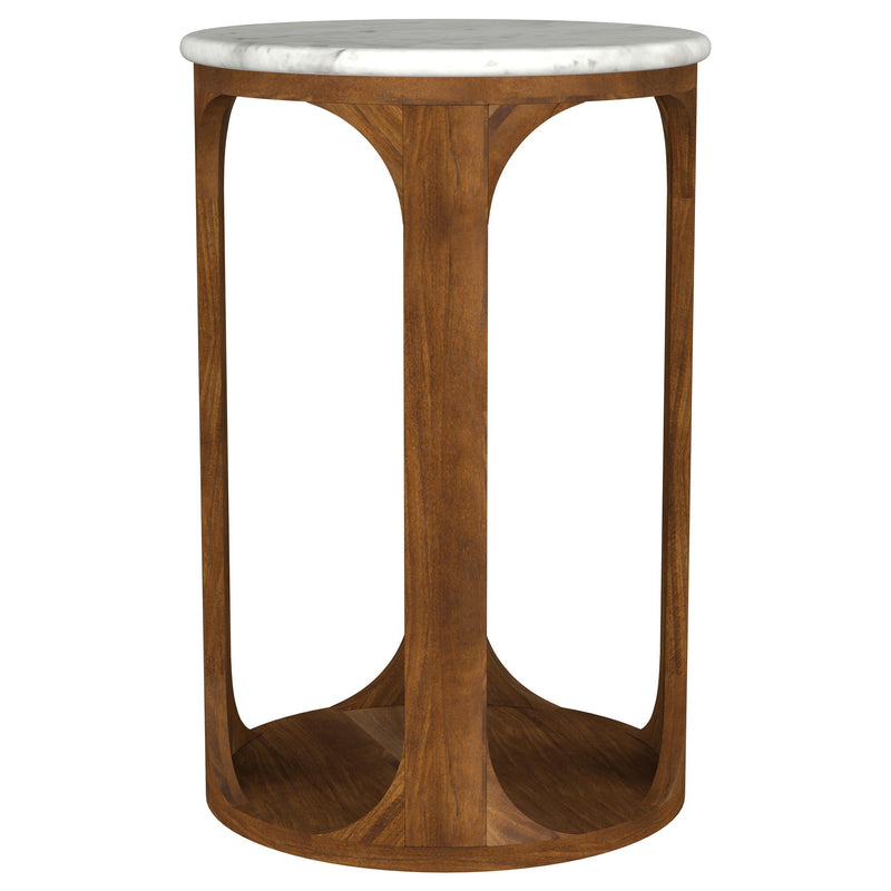 Berkeley Round Marble Top Side Table White and Brown - 930080
