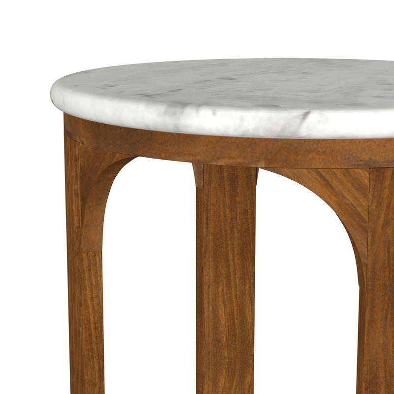 Berkeley Round Marble Top Side Table White and Brown - 930080