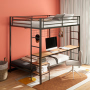 Bettoni Metal Full Over Twin Workstation Bunk Bed Matte Black - 460209BLK