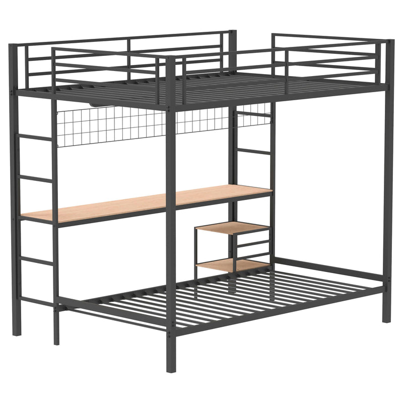 Bettoni Metal Full Over Twin Workstation Bunk Bed Matte Black - 460209BLK