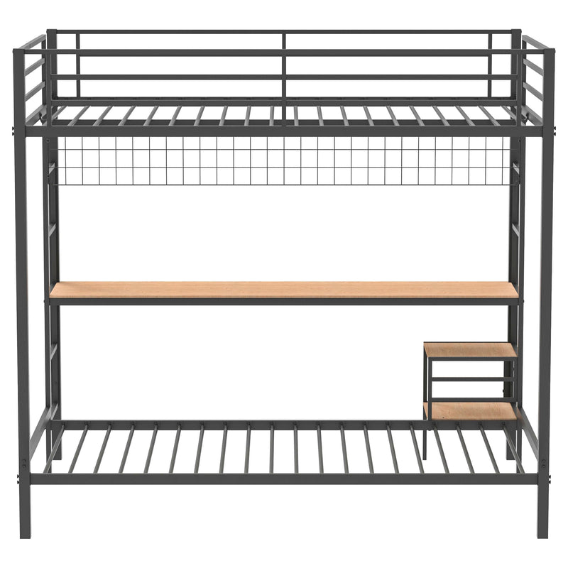 Bettoni Metal Full Over Twin Workstation Bunk Bed Matte Black - 460209BLK