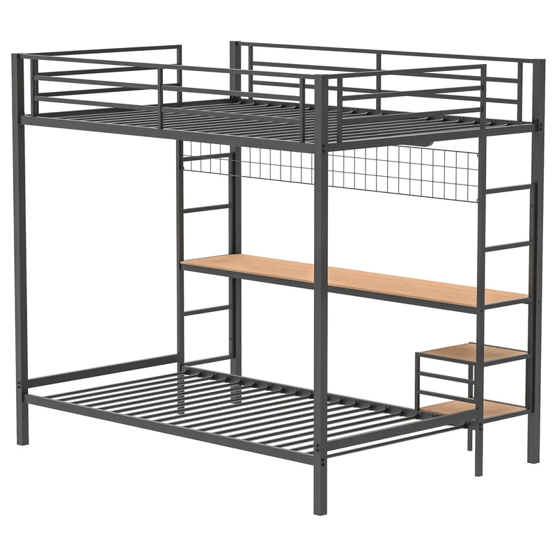 Bettoni Metal Full Over Twin Workstation Bunk Bed Matte Black - 460209BLK