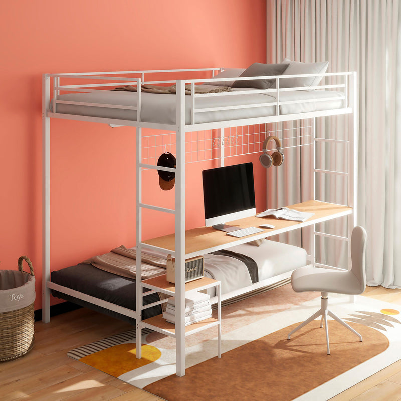 Bettoni Full-Over-Twin Workstation Bunk Bed Matte White - 460209WHT