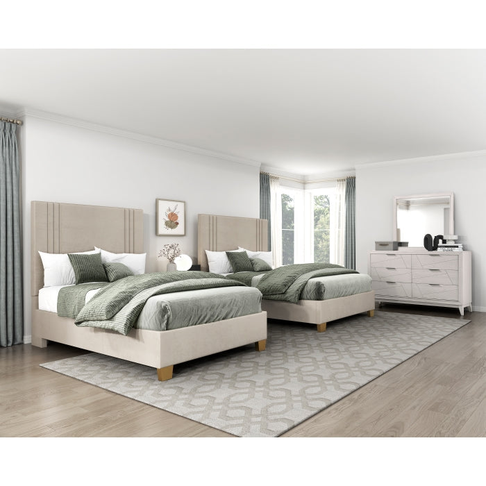 BHE5878BE-48* (2) 48" Beige Microfiber Platform Bed - BHE5878BE-48*