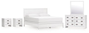 Binterglen California King Panel Bed with Mirrored Dresser and 2 Nightstands in White from Ashley - Lara Furniture