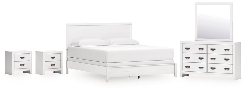 Binterglen California King Panel Bed with Mirrored Dresser and 2 Nightstands in White from Ashley - Lara Furniture