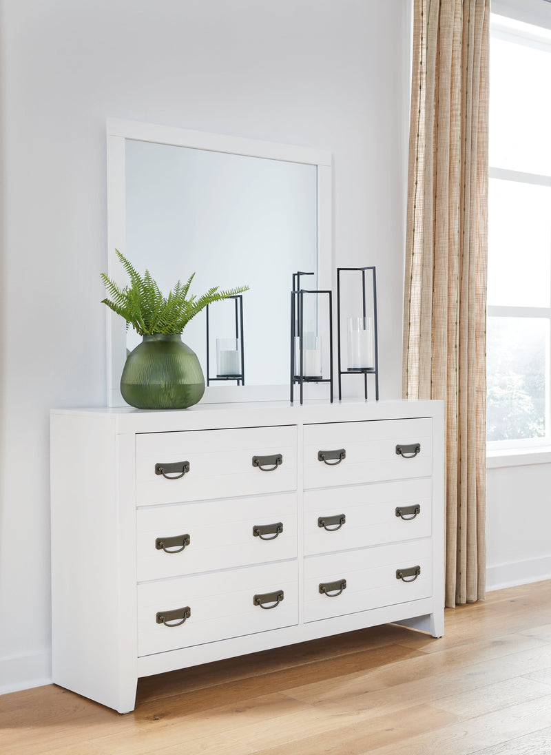 Binterglen California King Panel Bed with Mirrored Dresser and 2 Nightstands in White from Ashley - Lara Furniture