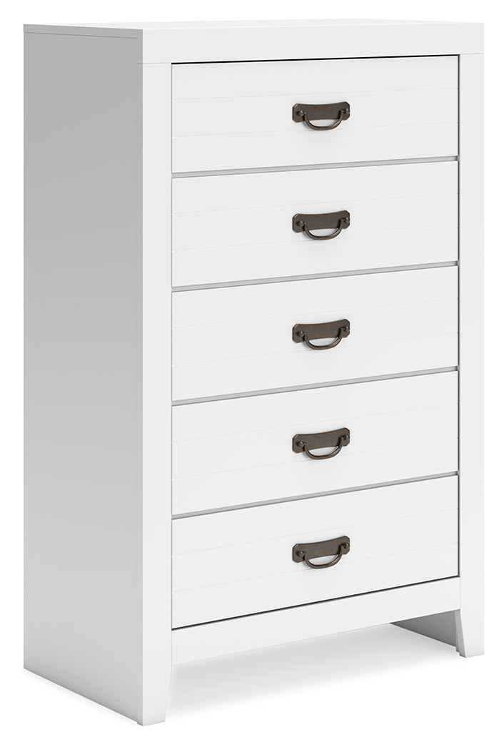 Binterglen California King Panel Bed with Mirrored Dresser and Chest in White from Ashley - Lara Furniture