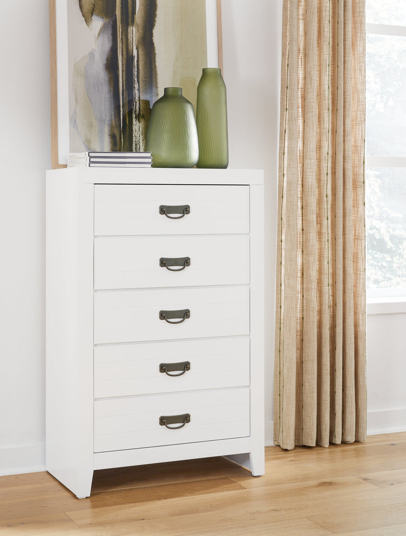 Binterglen California King Panel Bed with Mirrored Dresser and Chest in White from Ashley - Lara Furniture