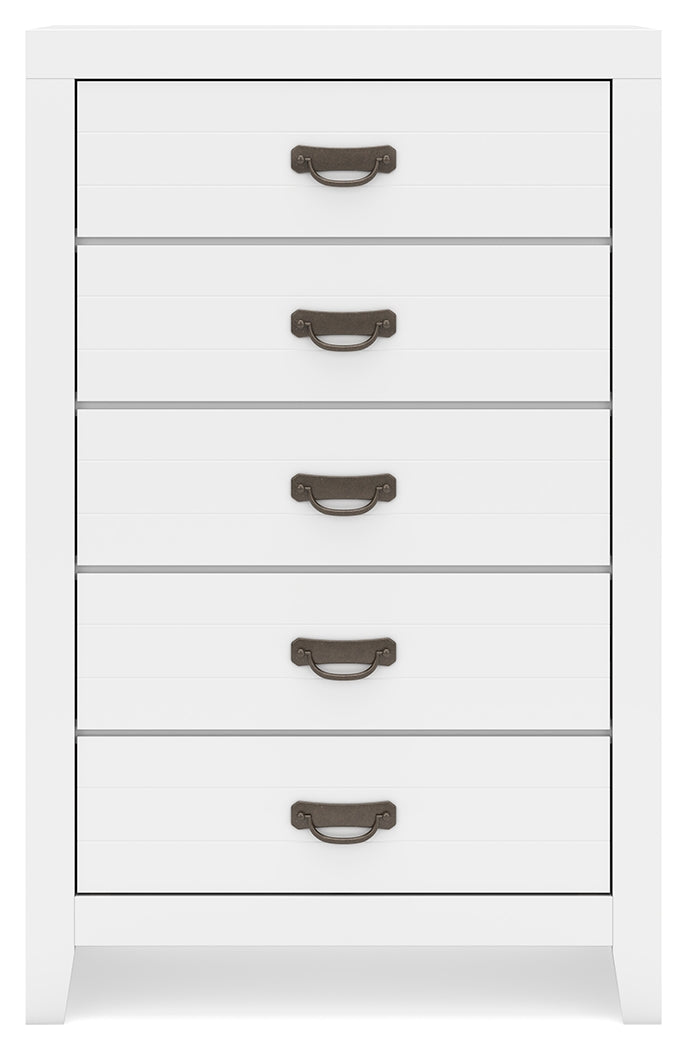 Binterglen King Panel Bed with Mirrored Dresser and Chest in White from Ashley - Lara Furniture