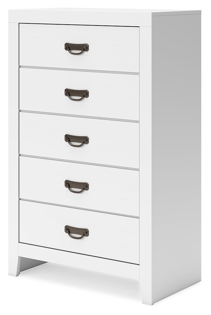 Binterglen King Panel Bed with Mirrored Dresser and Chest in White from Ashley - Lara Furniture