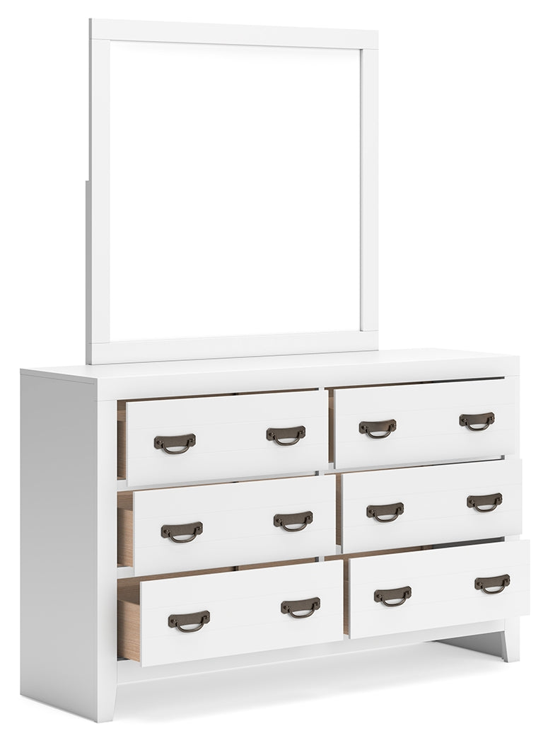Binterglen King Panel Bed with Mirrored Dresser and Chest in White from Ashley - Lara Furniture