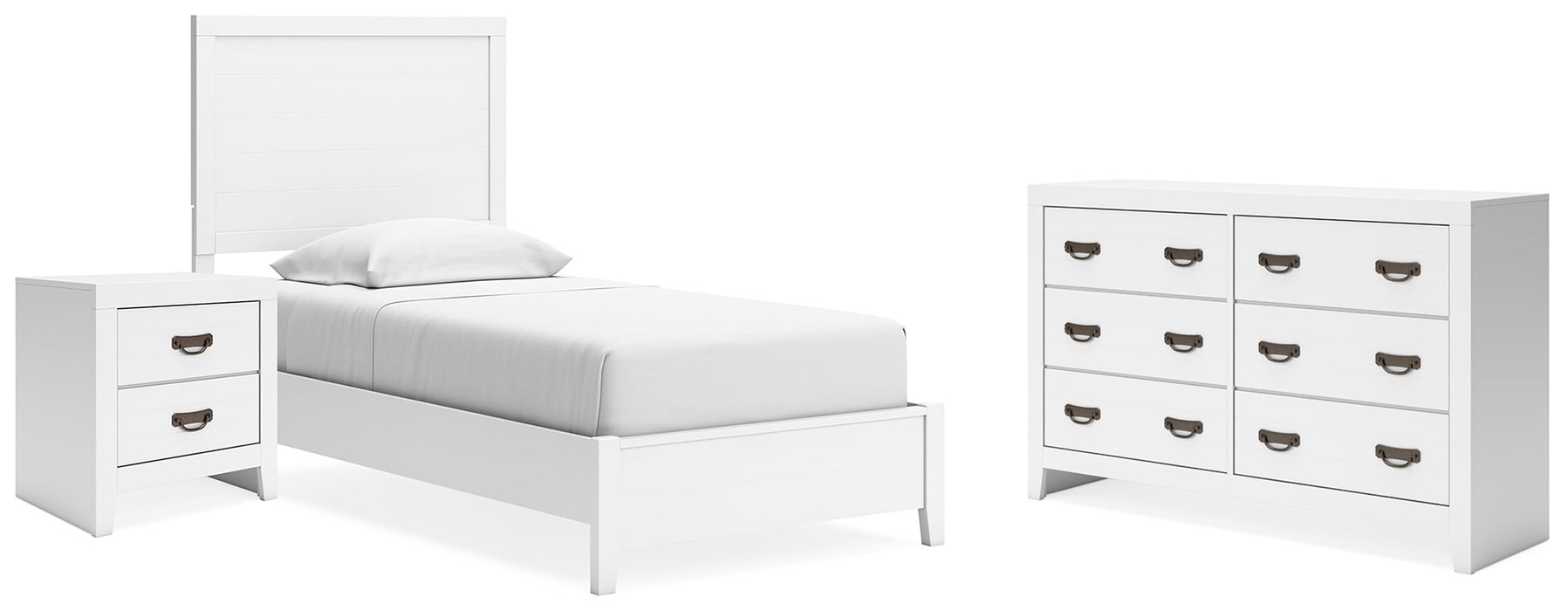 Binterglen Twin Panel Bed with Dresser and Nightstand in White - Gate FurnitureYouth Bedroom Set