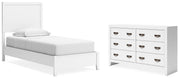 Binterglen Twin Panel Bed with Dresser in White - PKG016596