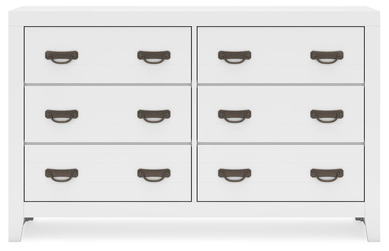 Binterglen Twin Panel Bed with Dresser in White - PKG016596