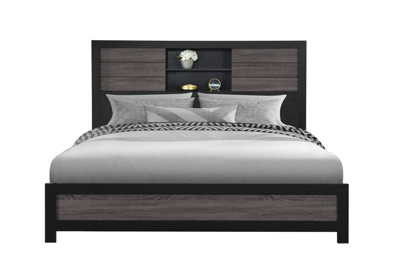 Lisbon Grey/Black Bookcase King Bed - LISBON-GREY/BLACK-BOOKCASE KB