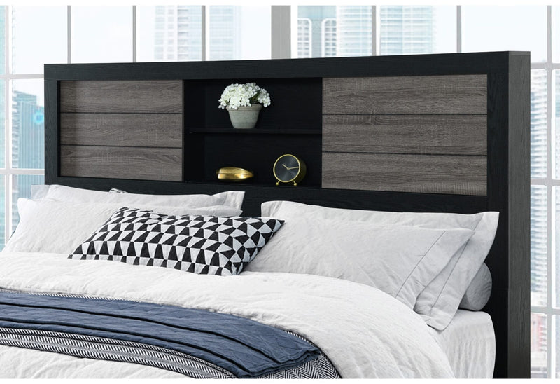 Lisbon Grey/Black Bookcase King Bed - LISBON-GREY/BLACK-BOOKCASE KB