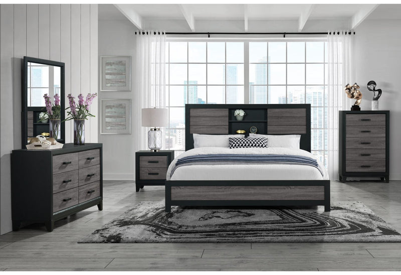 Lisbon Grey/Black Bookcase King Bed Group - LISBON-GREY/BLACK-BOOKCASE KBG