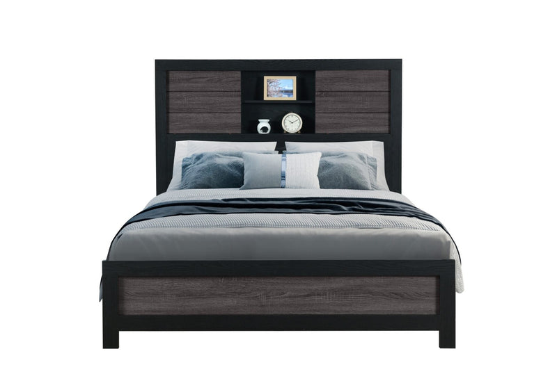 Lisbon Grey/Black Bookcase Queen Bed - LISBON-GREY/BLACK-BOOKCASE QB