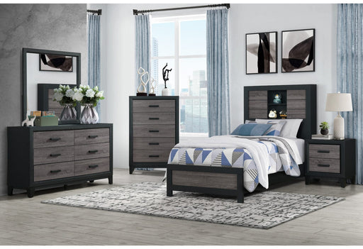 Lisbon Grey/Black Bookcase Twin Bed Group - LISBON-GREY/BLACK-BOOKCASE TBG