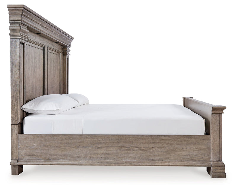 Blairhurst King Panel Bed with Mirrored Dresser, Chest and Nightstand in Light Grayish Brown from Ashley - Lara Furniture