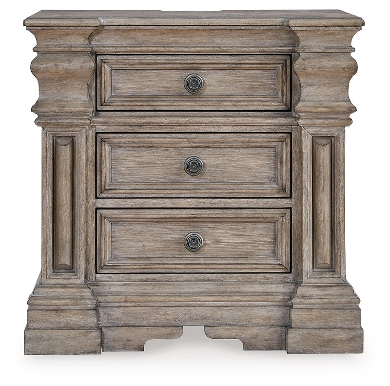 Blairhurst King Panel Bed with Mirrored Dresser, Chest and Nightstand in Light Grayish Brown from Ashley - Lara Furniture