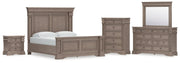 Blairhurst King Panel Bed with Mirrored Dresser, Chest and Nightstand in Light Grayish Brown from Ashley - Lara Furniture