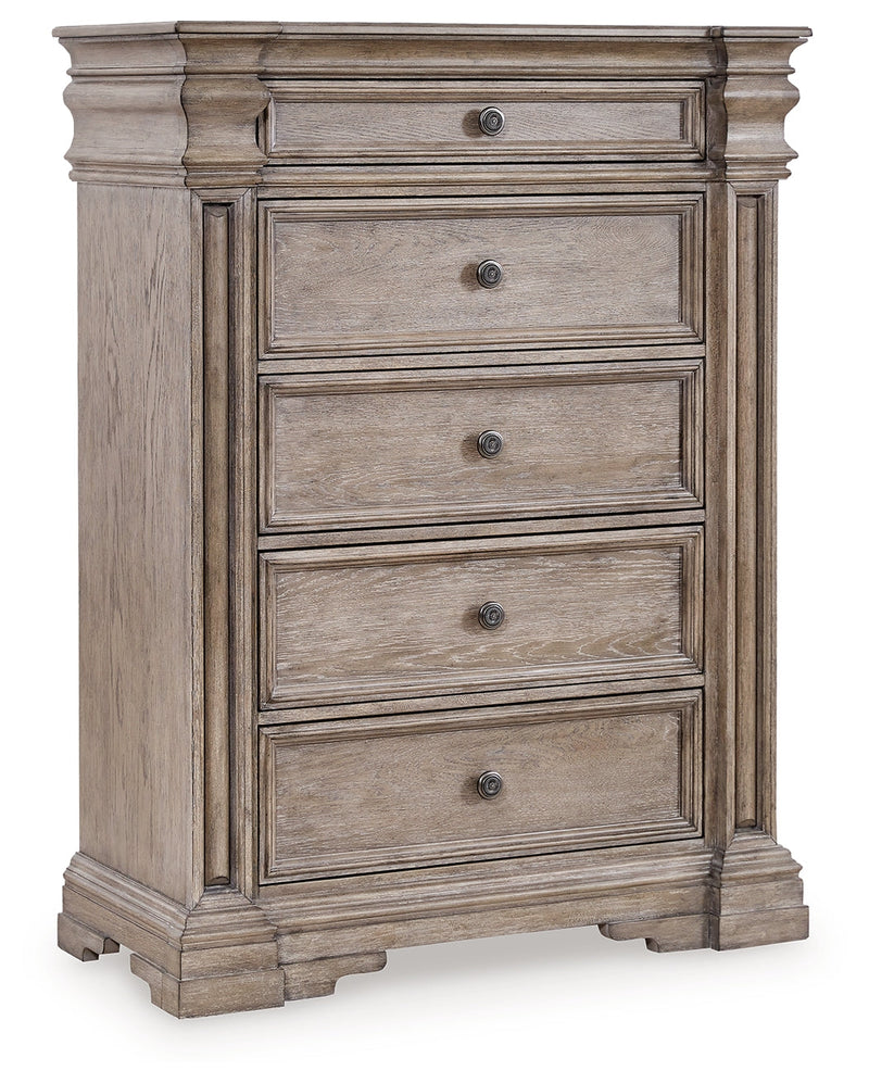 Blairhurst King Panel Bed with Mirrored Dresser, Chest and Nightstand in Light Grayish Brown from Ashley - Lara Furniture