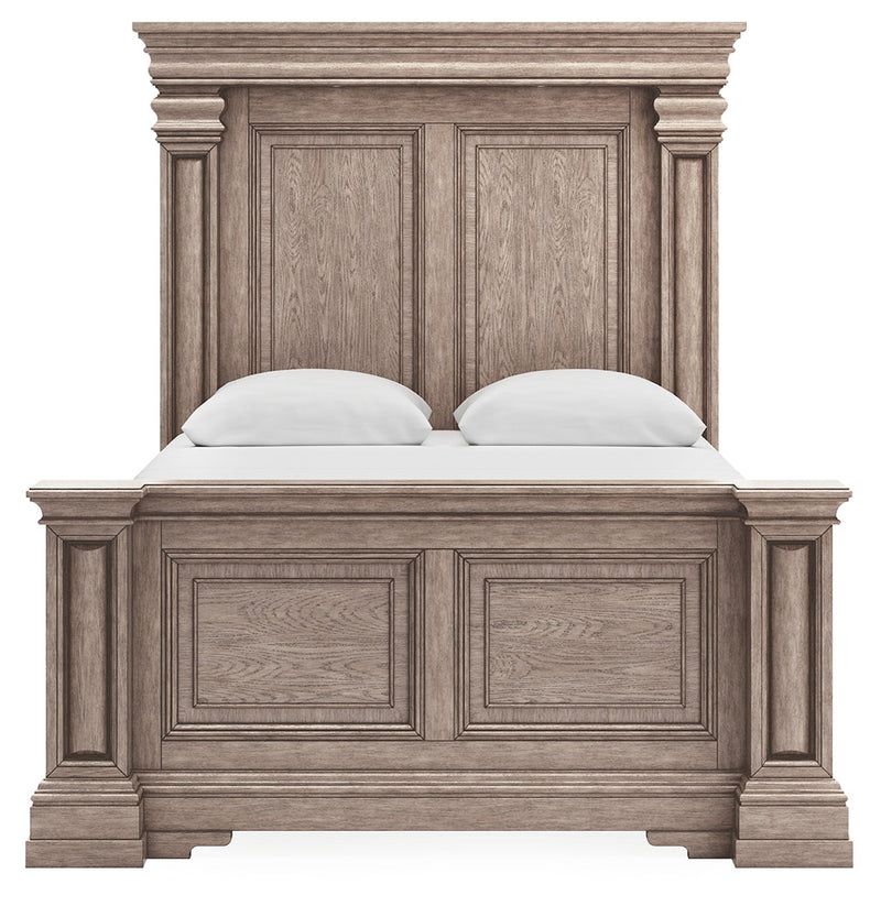 Blairhurst Queen Panel Bed with Mirrored Dresser and Chest in Light Grayish Brown from Ashley - Lara Furniture