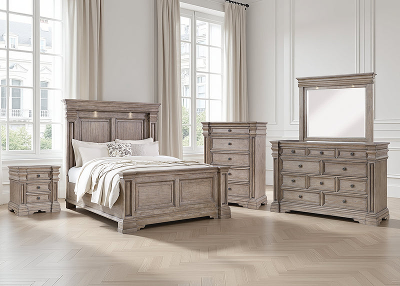 Blairhurst Queen Panel Bed with Mirrored Dresser, Chest and Nightstand in Light Grayish Brown from Ashley - Lara Furniture