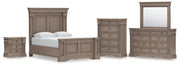 Blairhurst Queen Panel Bed with Mirrored Dresser, Chest and Nightstand in Light Grayish Brown from Ashley - Lara Furniture