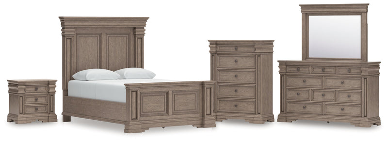 Blairhurst Queen Panel Bed with Mirrored Dresser, Chest and Nightstand in Light Grayish Brown from Ashley - Lara Furniture