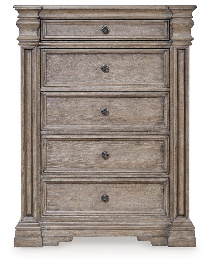 Blairhurst Queen Panel Bed with Mirrored Dresser, Chest and Nightstand in Light Grayish Brown from Ashley - Lara Furniture