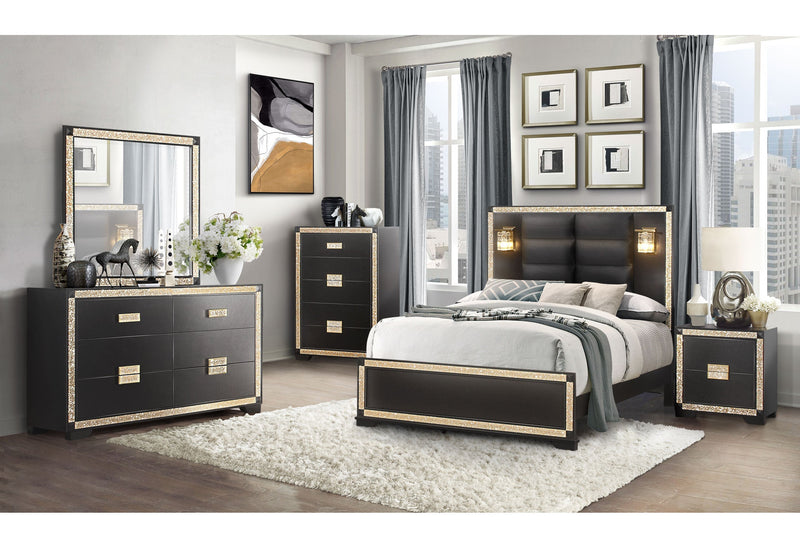 Blake Black Full Bed With Lamps - Lara FurnitureFull Bed