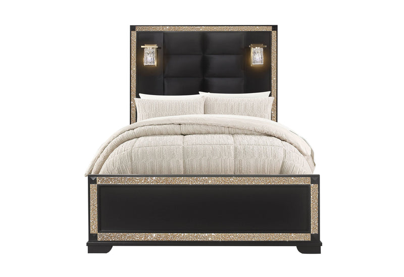Blake Black Full Bed With Lamps - Lara FurnitureFull Bed