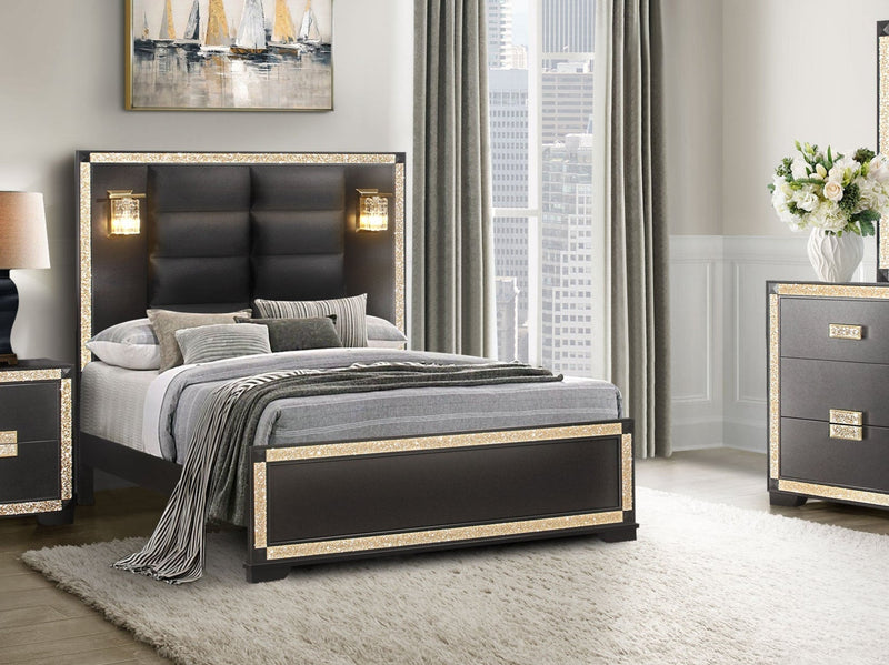 Blake Black Full Bed With Lamps - Lara FurnitureFull Bed
