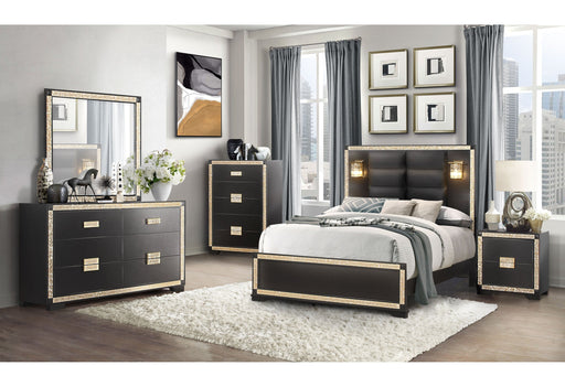 Blake Black/Gold Queen Bed Group With Lamps - Lara FurnitureBedroom Set