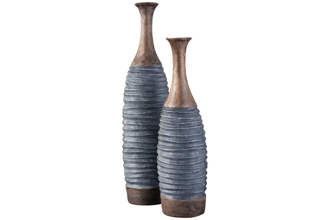 BLAYZE Antique Gray/Brown Vase (Set of 2) - Gate FurnitureVase