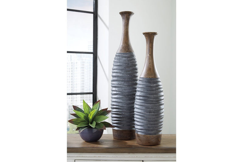 BLAYZE Antique Gray/Brown Vase (Set of 2) - Lara FurnitureVase